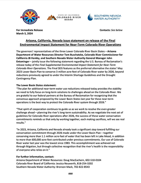 Arizona-California-Nevada press statement