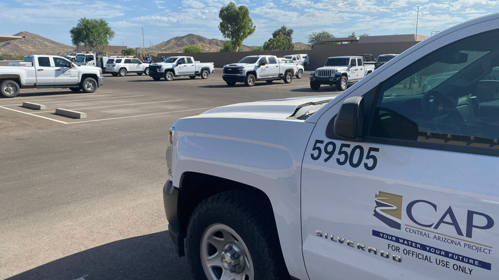 CAP trucks in a parking lot