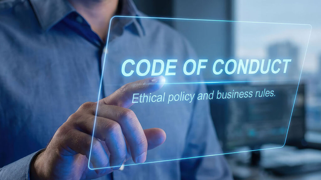 Person clicking a Code of Conduct screen